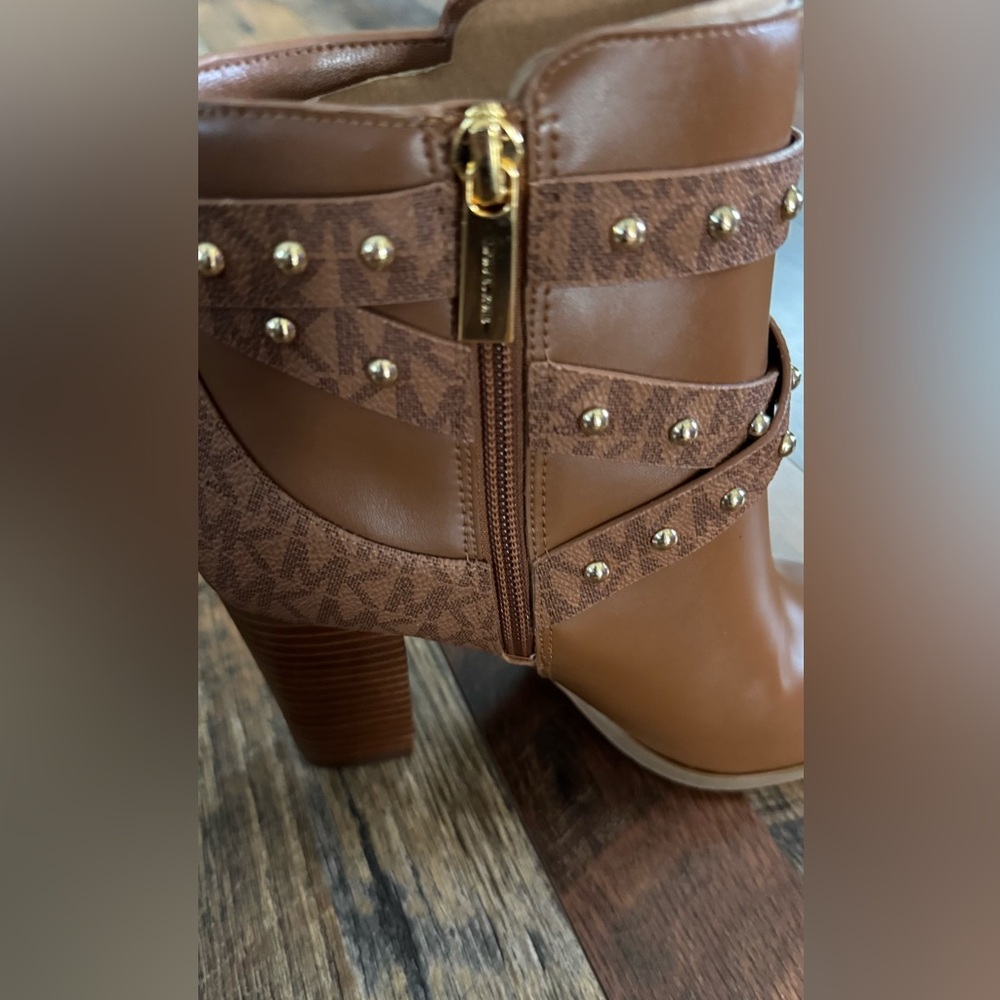 Michael Kors Brown Leather Studded Ankle Boots - Picture 7 of 9